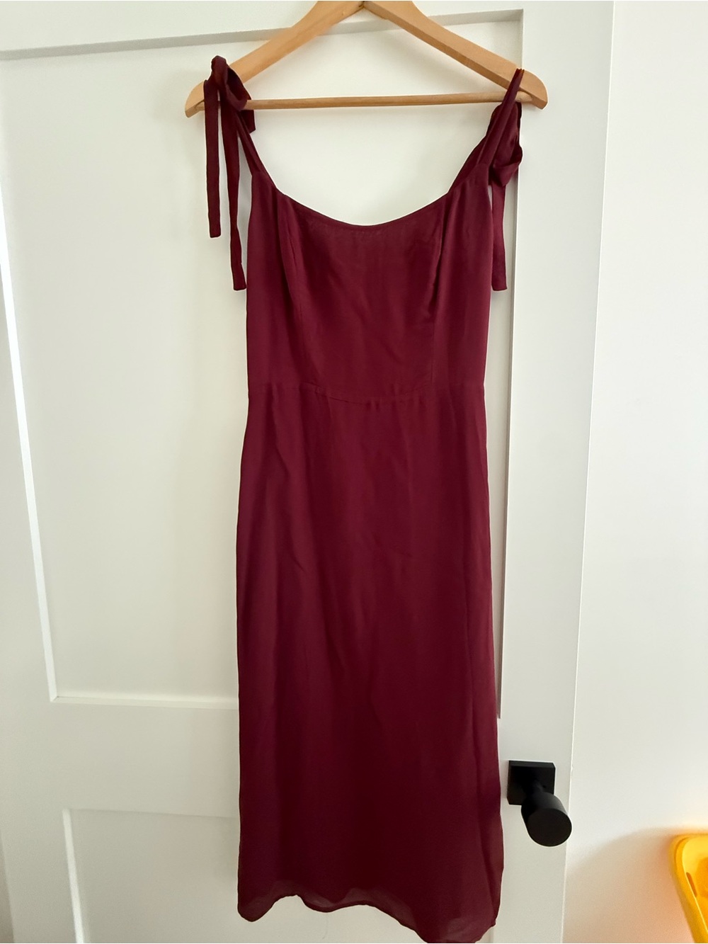 Reformation Timeless Burgundy Tie-Shoulder Slip Dress with Slit